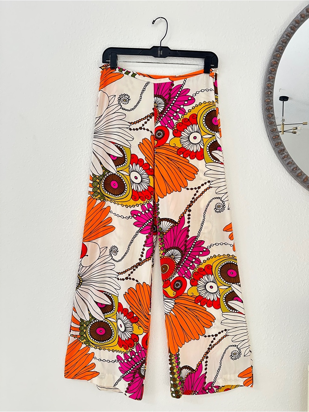 Trina Turk Silk Floral Wide-Leg Pants in Orange, Pink & Cream - Picture 6 of 6